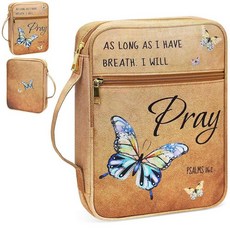 GUEER 여성용 성경 커버 홀더 커버 캐리어 휴대용 정리함 가방 God is Within Her She Will Not Fall 표준 사이즈 성경용 지퍼 및 포켓 선, 버터플라이
