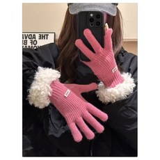 手套 保暖 時尚韓國新款秋冬季保暖防風防寒騎行手套毛毛拚接分指手套女長筒手套 1227 QWYD, 粉色