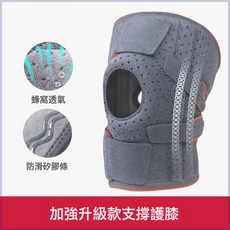 運動護膝健身騎行護具透氣跑步登山跳繩彈簧支撐加壓硅膠防滑護膝, 1個, 019-灰色-四彈簧支撐+髕骨減震+波浪防滑條:【單隻裝】-均碼(適合腿圍約30-48cm)