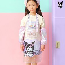 여아 요리앞치마 체험학습 미술앞치마 두건 토시 산리오 만들기앞치마세트, 앞치마세트 쿠로미 반투명