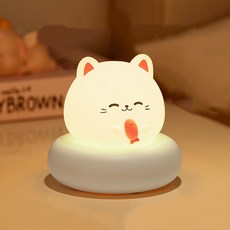락톡마켓 애니멀 미니 무드등 터치식 캐릭터무드등 수면등 수유등 USB충전식, C.고양이 화이트