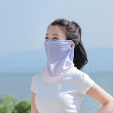 新款防曬面紗女夏季透氣冰絲掛耳面巾, 方格 面罩 變紫, 均碼