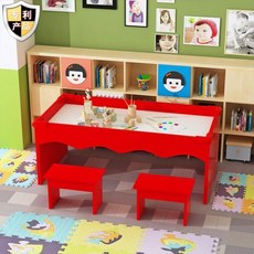 유아용 모래놀이 세트 모래놀이터 점토 장난감 테이블 어린이집 유치원 원목소재, 120L50W50H레드(의자제외), 1개