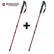 [1+1] 몽크로스 두랄루민 등산스틱 트레킹폴 경량 3단조절 남녀공용 EVA손잡이, 1개, 레드+레드