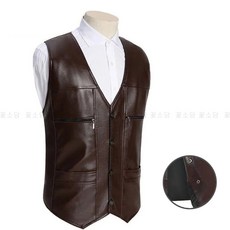 꽃소담 봄가을 남성용 포켓 클래식 라이더 가죽 조끼 베스트 MAL439
