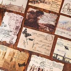 【臺灣\齣貨】時光疊跡經典複古係建築異形 旅行迴憶明信片 牛皮複古英文書寫做舊手帳 明信片裝飾禮物祝福留言紀念賀卡卡片, 1個, 時光疊跡【隨機5張】