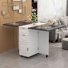 접이식 테이블 수납형 간이식탁 베드 식탁 원목 이동식 이동식식탁 폴딩 원룸 다이닝, AE. 140x80 고급 레일 포함 흰색+검정색