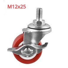 4 개/몫 1.5/2/2.5/3 인치 빨간색 PVC 캐스터 M8 나사 고정/범용/브레이크 바퀴 가구에 대 한 침묵 커피 테이블 도르래, 2 Inch, M12x25 Brake
