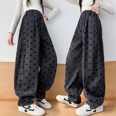 여아 겨울용 플리스 롱팬츠 루즈핏 코듀로이 점박이, 160, 1개, 기모 없음 2피스 그레이+그레이