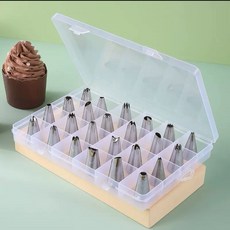 24入花嘴盒【1S46-24】多款造型花嘴組合 輕鬆製作各式烘焙裝飾 附清潔刷與擠花袋 方便好用, 1個, NG-盒子有小裂痕