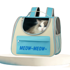 반려동물 고양이이동가방 3면 통풍 스너그 슬링백 + 이너쿠션 세트, 베이지+블루, 1개