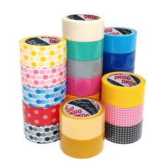 DK 국내산 패션 디자인 OPP 박스 테이프 1세트 10개입 땡땡이&체크&칼라 폭5Cm x 길이40M OPP패션 박스테이프, 체크노랑