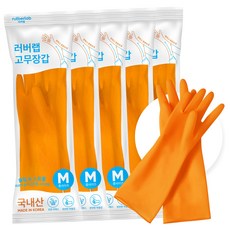 러버랩 국내산 팔목 고무장갑, 오렌지, 중(M), 5개