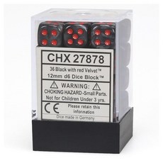 DND 주사위 세트-Chessex D&D 주사위-12mm 벨벳 블랙 및 레드 플라스틱 다면체 주사위 세트-던전 앤 드래곤 주사위 주사위 36개 포함 - D6, DND 주사위 세트-Chessex D&D 주사위-12m