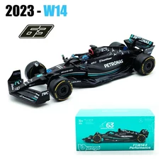 Bburago 1 43 메르세데스 AMG W15 W14 E 퍼포먼스 44 정적 시뮬레이션 다이캐스트 합금 모델 F1 레이싱 포뮬러 자동차 아크릴 박스, 2024 W15 63 Helmet