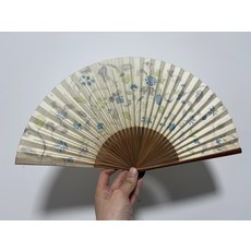 精品摺扇 竹骨紙面 手繪花卉, 如圖所示, 1個