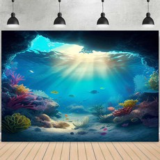 Sensfun 2.1x1.5m(7x5피트) 바다 배경 딥 블루 산호 햇빛 사진 스튜디오 부스 샤워 소품 배너 생일 베이비 소년 수중 파티 동굴 장식, 7x5ft