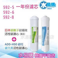 水易購淨水 ADD KT B3銀離子碳纖維活性碳濾心 H-90鹼性鎂元素活性碳濾心一年份濾心組, 1個, 592直輸機(2隻組)(不含RO膜)