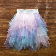 韓系童裝女童半身裙兒童紗裙夏季薄款裙子女孩不規則網紗裙表演舞蹈裙服潮 女童短裙 半身裙