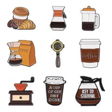 Boutigem 에나멜 라벨 핀 금속 브로치 DIY 주얼리 제작 용품 아연 보석 없음, 혼합 색상 커피 테마 B