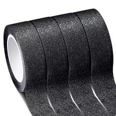 Zonon 4 롤 0.6 인치 x 11 야드 글리터 와시 테이프 제작 축제 장식 스크랩북 저널 플래너 선물 포장용 마스킹 테이프블랙, Black