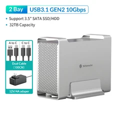 Yottamaster HOT 2.5인치 하드 드라이브 인클로저 HDD SSD SATA3.0 5Gbps 케이스 USB3.1 Gen2 7-9.5mm, 01 빠른  Mainland, 01 3.5inch 2Bay C to C