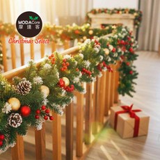 摩達客9尺/270cm刷白松果紅果裝飾樹藤條-優雅紅繽金電鍍球裝飾-免組裝/可彎曲調整_可掛門邊/窗邊/牆沿, 1個