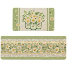 봄 여름 데이지 주방 매트 미끄럼 방지 꽃 러그 2개 세트 홈 데코 로우 프로파일 세탁 가능한 바닥 43.2 x 119.4cm(17 47인치) 및, 봄 여름 주방 매트-01
