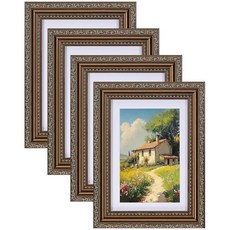 Eletecpro 12.7 x 17.8cm(5 x 7인치) 사진 프레임 4개 세트 유리가 있는 빈티지 골드 사진 프레임 매트 포함 10.2x15.2cm(4x6인치) 사진 디, 브론즈