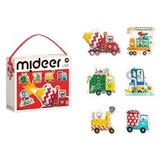 Mideer 工程車兒童藝術拼圖 大塊入門拼圖 益智玩具禮盒, 1個, 6片