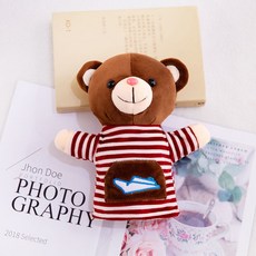 손 인형 장난감 동물 세트 복화술 입 공연 동물인형, 25cm, 짙은 갈색 곰, 1개