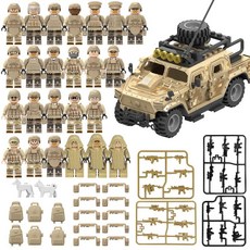군사 건물 블록 세트 검은 경찰차 경찰 인형 조립 완구 가방, 인간의 새끼는 약 5cm 높이, 1개, 24 J779 사막 색상