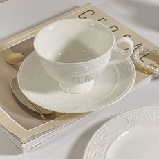 陶瓷杯牛奶杯咖啡杯 歐式浮雕花紋下午茶杯碟組, 250ml【杯+碟】,201-300ml, 1個
