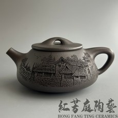 紅芳庭【景舟石瓢 紫砂壺】余文凭 國家級工藝美術師 天青泥 大水潭原礦紫砂 宜興紫砂壺 紫砂茶壺, 1個, 本山綠, 350ml