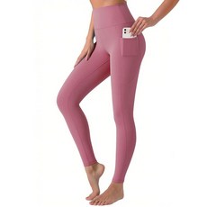 YOYOYOGA 여성용 레깅스 하이 웨이스트 요가 팬츠 복부 컨트롤 운동 주머니가 있는 운동용 레깅스 핑크 M 118650