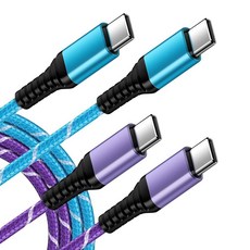USB C - 타입 C 휴대폰 충전기 케이블 안드로이드 충전기 고속 충전 전원 코드 2팩 1.8m(6피트) 자동 자동차 충전 롱 와이어 삼성 갤럭시 A17 A16 5G A14, 10피트, 블루 퍼플