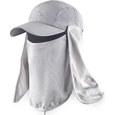 ELLEWIN 남성용 여성용 야외 햇빛 차단 모자 UPF 50 낚시 UV 넥 플랩 페이스 커버 자외선 그레이 레귤러 챙, Light Grey-regular Brim