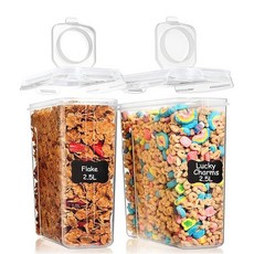 Shazo 2팩(436.6g(16온스) 시리얼 용량) 뚜껑이 있는 소형 밀폐 용기 보관 완벽한 공간 절약형 BPA 프리 플라스틱 용기 쌀 설탕 및 밀가루용 식료품 저장실, 화이트