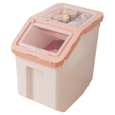 第四代寵物飼料密封桶 (送量杯 儲物/貓砂桶), 粉色, 1個, 10L