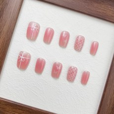 [당일배송] 천안각 리본 체크 디자인 셀프 붙이는 인조팁, 1개, 03 - T216 XS