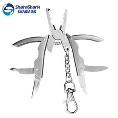 ShareShark 多功能迷你鉗，不鏽鋼便攜戶外漁具工具組合，岸拋船釣海釣溪釣路亞釣魚釣具, 不銹鋼, 1個