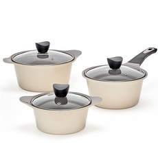 키친아트 줄리엣 세라믹코팅 냄비 세트 3개, 베이지, 1개, 양수냄비16cm + 편수냄비18cm + 양수냄비20cm