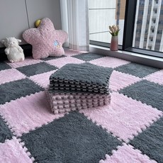 巧拼地墊 拼接地墊 房間地毯 地板隔音墊, 1個, 杏色+咖啡色【10片裝+邊條】,【30x30x1cm】加厚+防摔+隔音