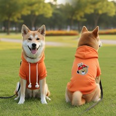 강아지후드티 반려동물 컬러순면 캐릭터 강아지옷 캥거루주머니 100%면티, 1개, 곰돌이오렌지