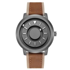 맹인 시계 점자 시각장애인 마드네틱 C타입 볼 손목시계 -블랙 시계, 1, D. 매칭되는 색상의 가죽 스트랩이 달린 회색 다이얼