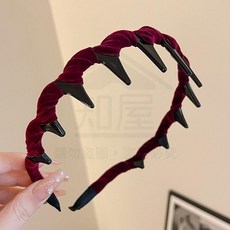 高顱絲絨髮箍 女波浪髮2025新款帶齒防滑髮卡 洗臉髮飾頭箍, 1個, 酒紅色【品牌定製】