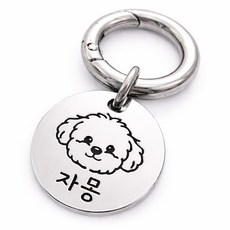 강아지 인식표 걸기편한 O형고리 써지컬 원형팬던트, 1개, 실버