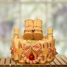 베베글로리 화이트 크리스마스 기저귀케익1단 - 하기스 기저귀20개+양말+무형광 손수건 포함, 남아용_1단계_신생아용, 1개