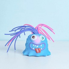 소리나는 괴물 장난감 머리 잡아당기면 반응하는 재미있는 스트레스 완화 완구, 1개, 블루, 6cm