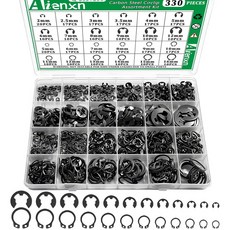 Aienxn 330PCS 링 구색 키트 E 클립 키트2MM-12MM 및 C 키트5MM-16MM 24 사이즈 외부 고정 카본 서클립, Silver Stainless, 802pcs